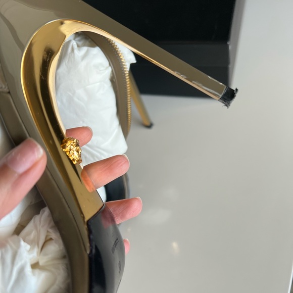 Versace Safety Pin Zipper Leather Slingback Sandals - Picture 7 of 7